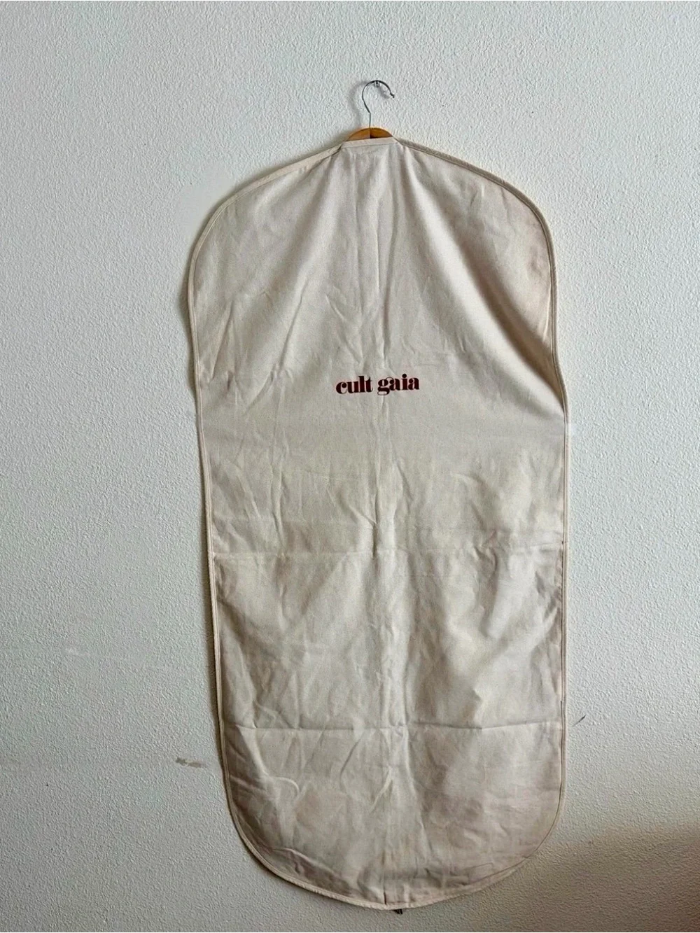 Cult Gaia Canvas Garment Cover in Beige with Red Logo 50”x 24”